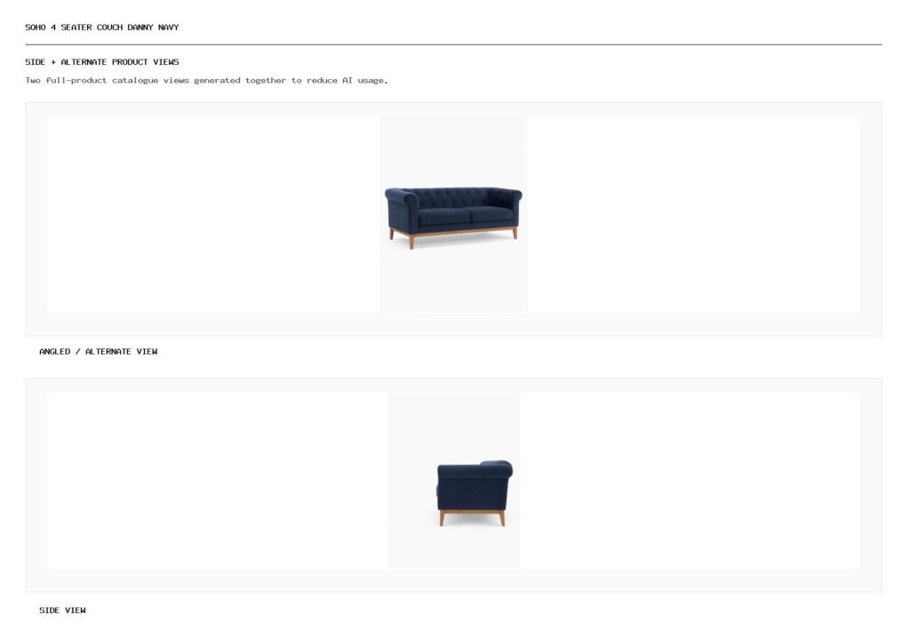 Soho 4 Seater Couch Danny Navy angled alternate and side product views