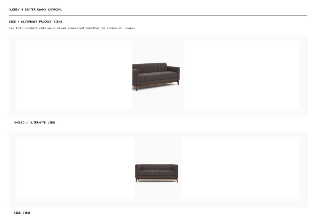 Audrey 4 Seater Danny Charcoal angled alternate and side product views