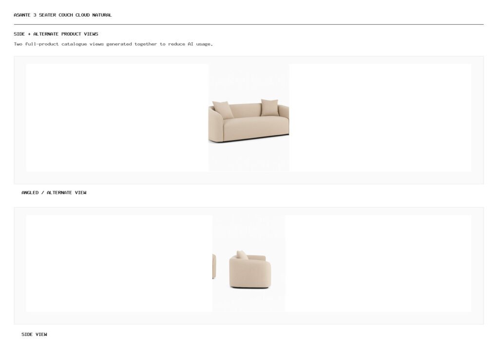 Asante 3 Seater Couch Cloud Natural angled alternate and side product views
