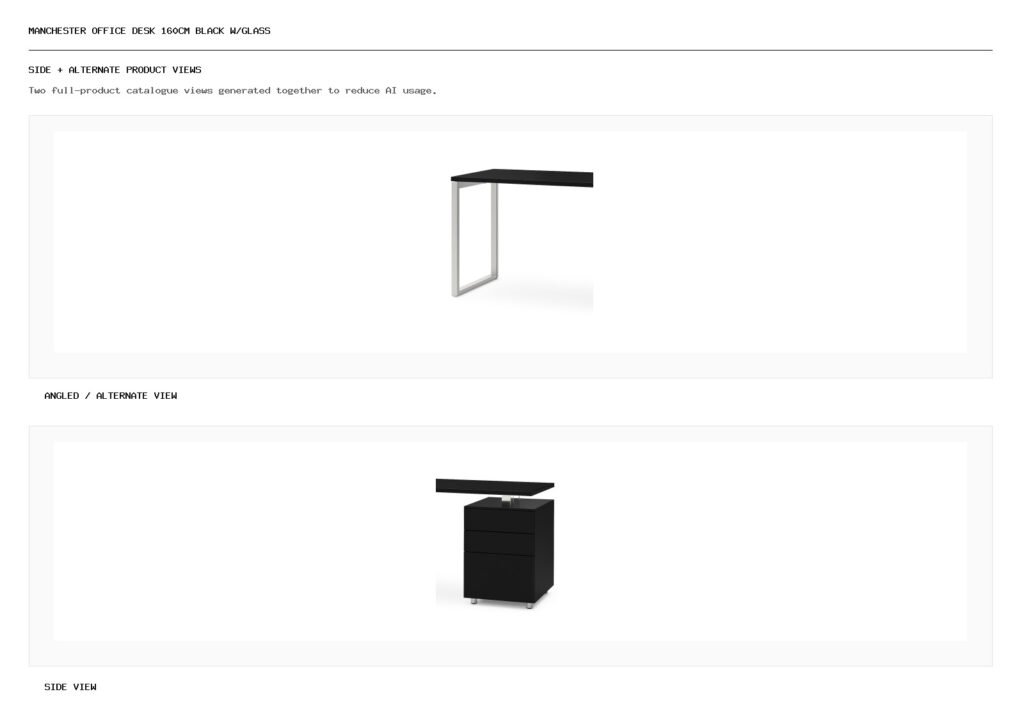 Manchester Office Desk 160cm Black W/Glass angled alternate and side product views