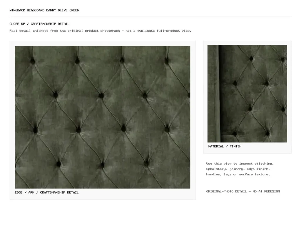 Wingback Headboard Danny Olive Green Closeup