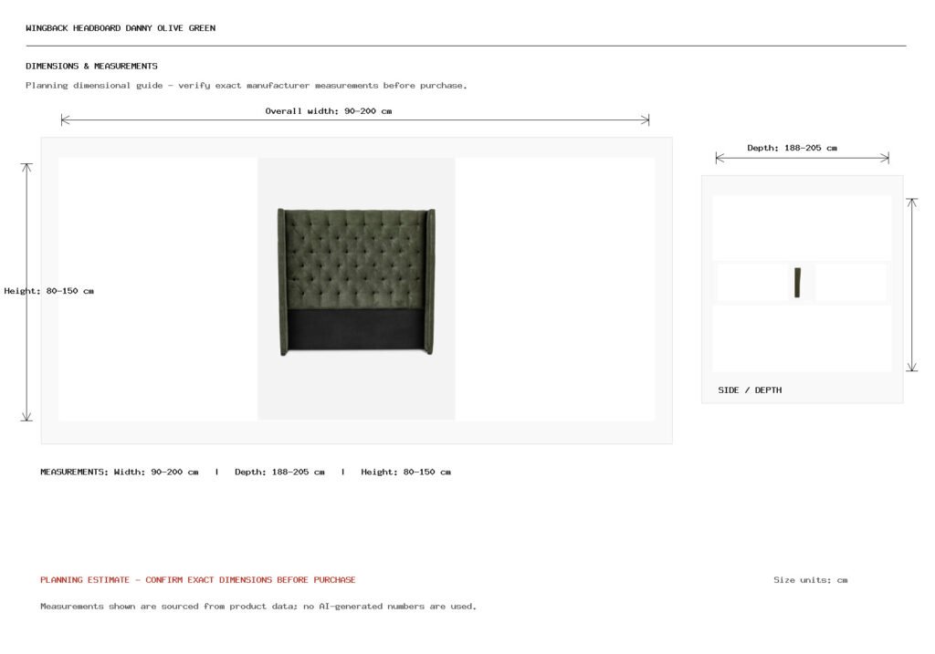Wingback Headboard Danny Olive Green Dimension