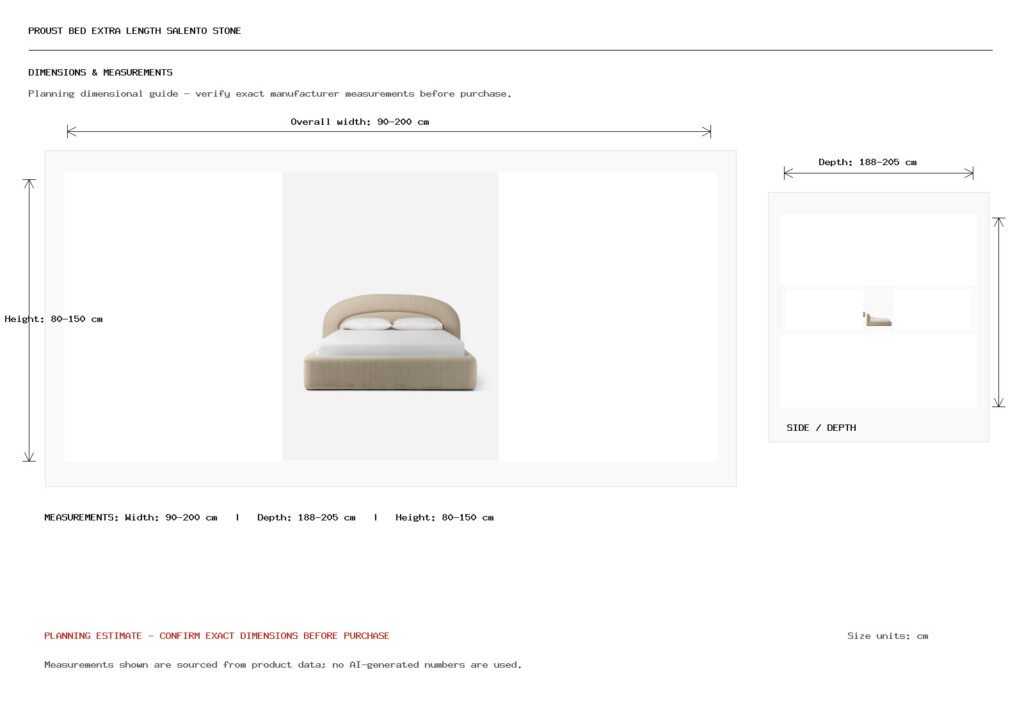 Proust Bed Extra Length Salento Stone Dimension