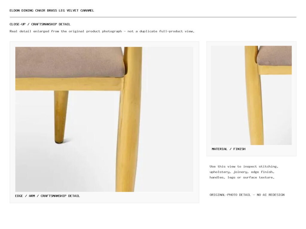Eldon Dining Chair Brass Leg Velvet Caramel Closeup