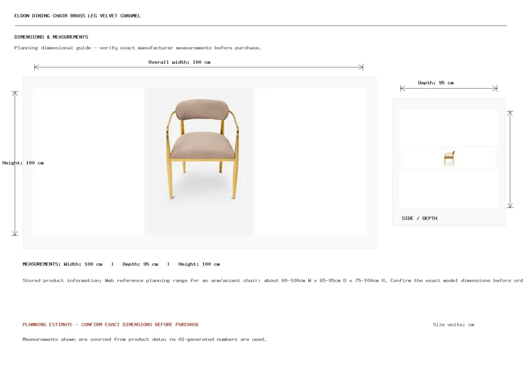 Eldon Dining Chair Brass Leg Velvet Caramel Dimension