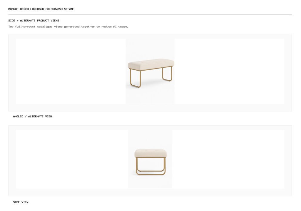 Monroe Bench LuxGuard Colourwash Sesame angled alternate and side product views