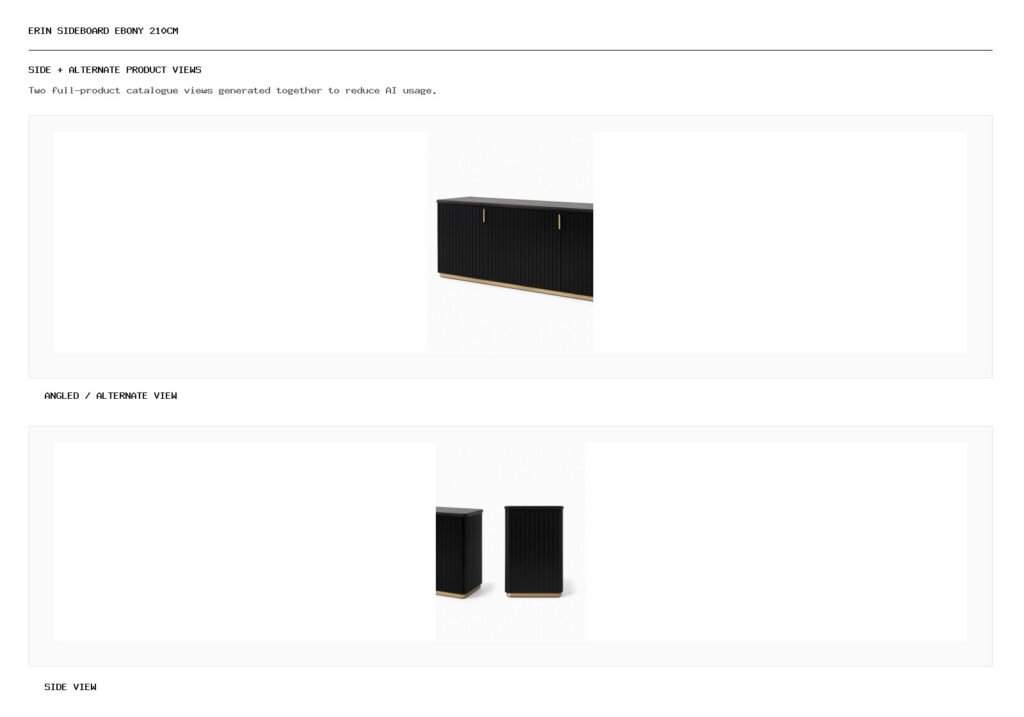 Erin Sideboard Ebony 210cm angled alternate and side product views