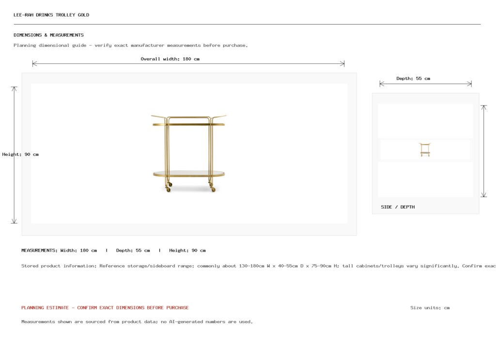 Lee-rah Drinks Trolley Gold Dimension