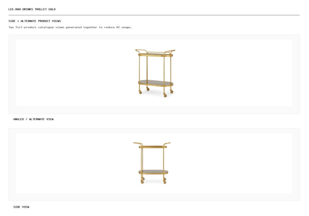 Lee-rah Drinks Trolley Gold angled alternate and side product views