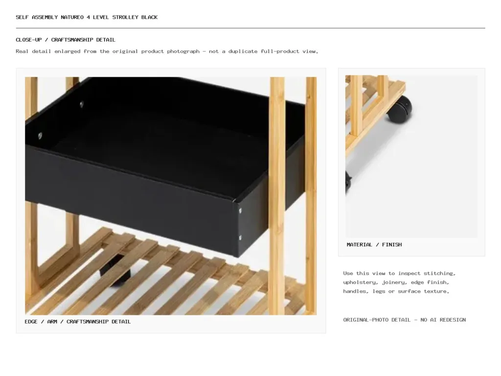Self Assembly Natureo 4 Level Strolley Black Closeup