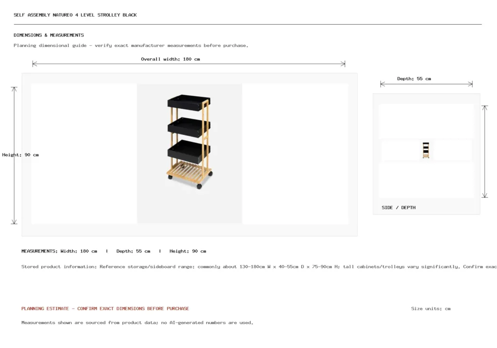 Self Assembly Natureo 4 Level Strolley Black Dimension