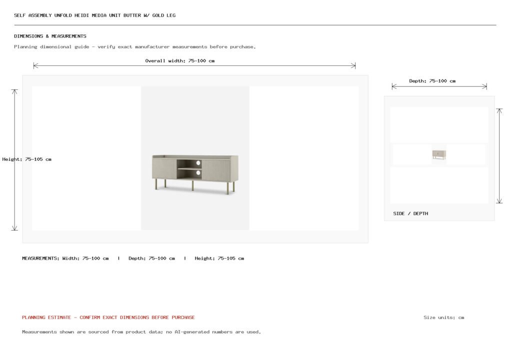 Self Assembly Unfold Heidi Media Unit Butter W/ Gold Leg Dimension