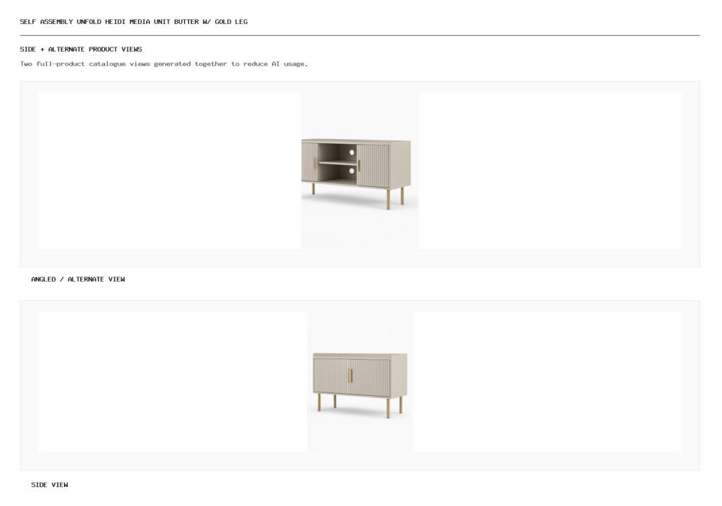 Self Assembly Unfold Heidi Media Unit Butter W/ Gold Leg angled alternate and side product views
