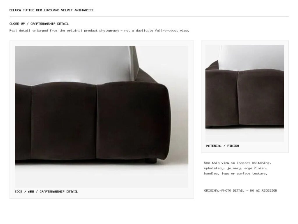 Deluca Tufted Bed LuxGuard Velvet Anthracite Closeup
