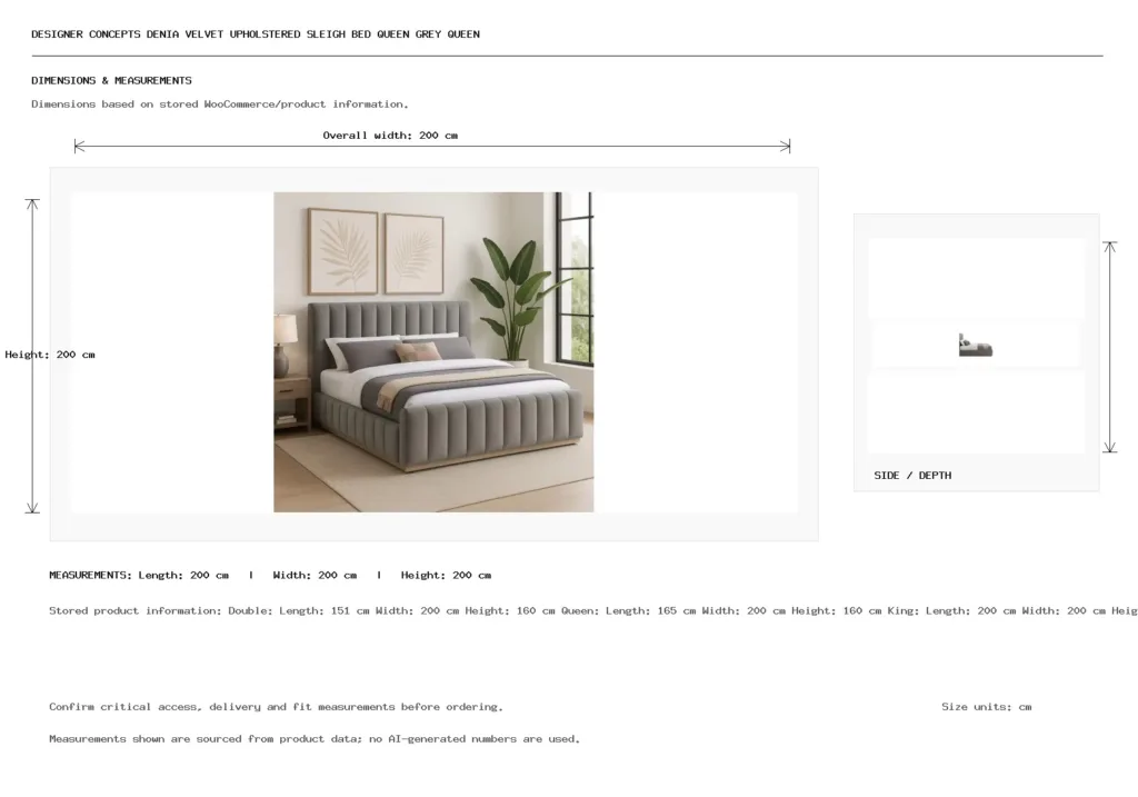 Designer Concepts Denia Velvet Upholstered Sleigh Bed Queen Grey Queen Bed Dimension