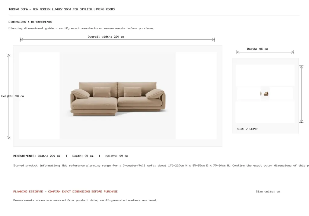 Torino Sofa – New Modern Luxury Sofa for Stylish Living Rooms Dimension
