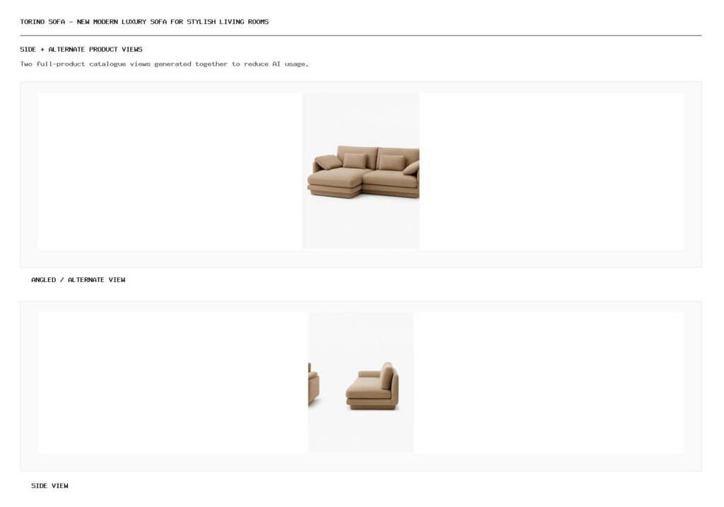 Torino Sofa – New Modern Luxury Sofa for Stylish Living Rooms angled alternate and side product views