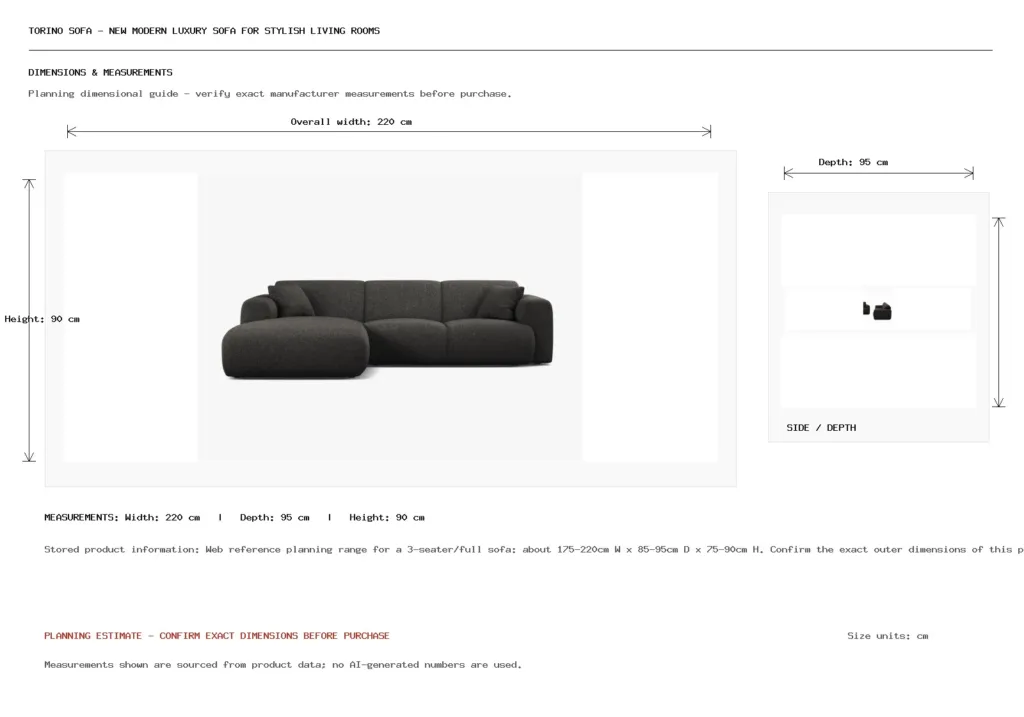 Torino Sofa – New Modern Luxury Sofa for Stylish Living Rooms Dimension
