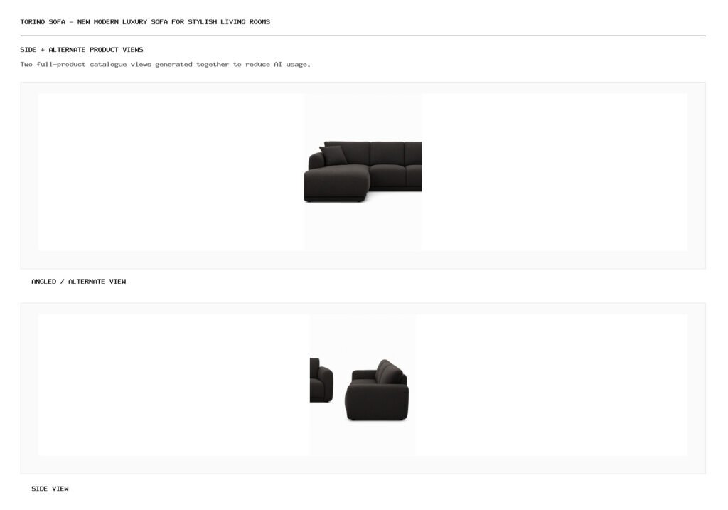 Torino Sofa – New Modern Luxury Sofa for Stylish Living Rooms angled alternate and side product views