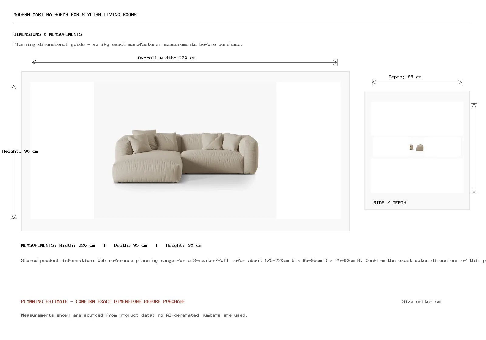 Modern Martina Sofas for Stylish Living Rooms Dimension