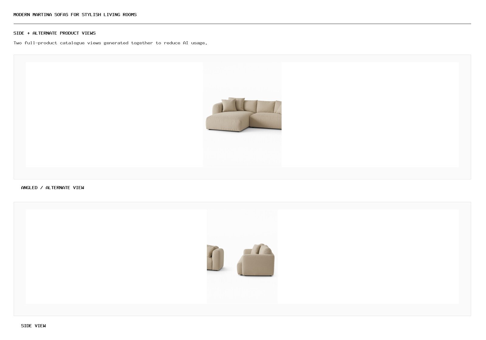 Modern Martina Sofas for Stylish Living Rooms angled alternate and side product views