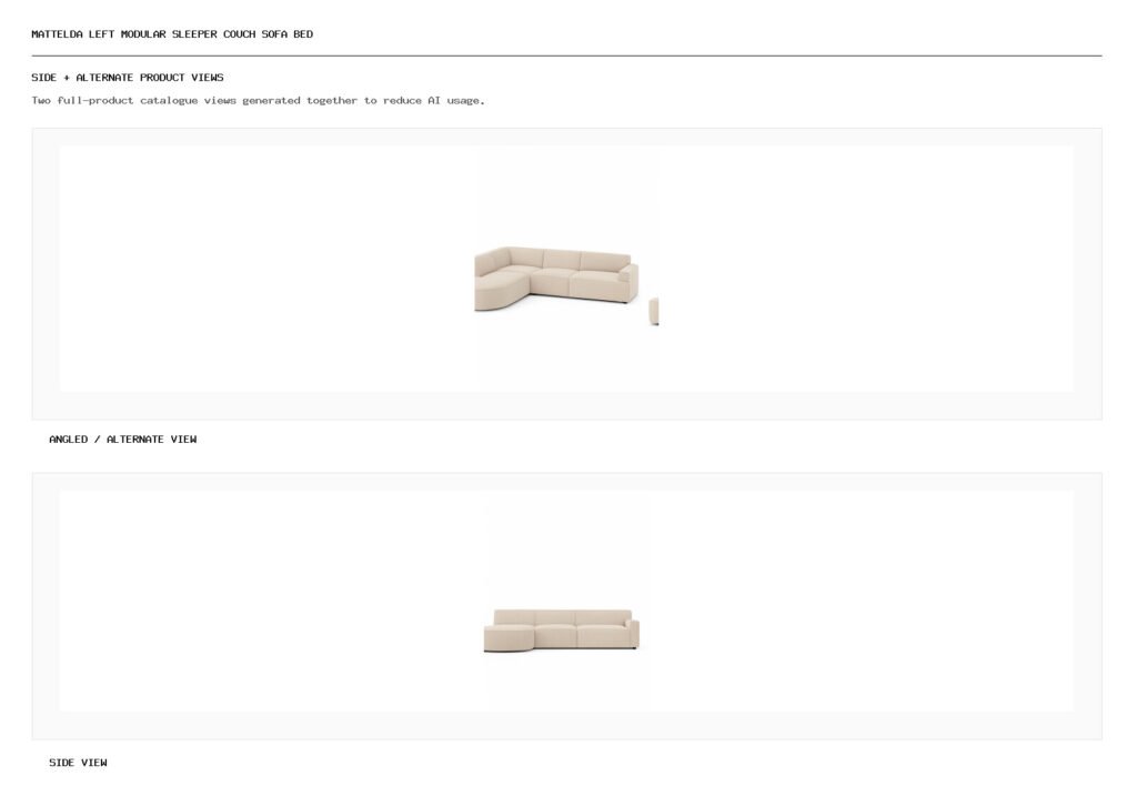 Mattelda Left Modular Sleeper Couch Sofa Bed angled alternate and side product views