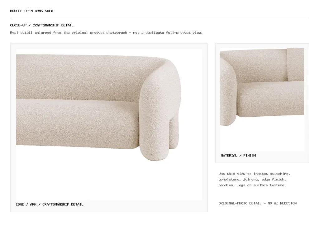 Boucle Open Arms Sofa Closeup