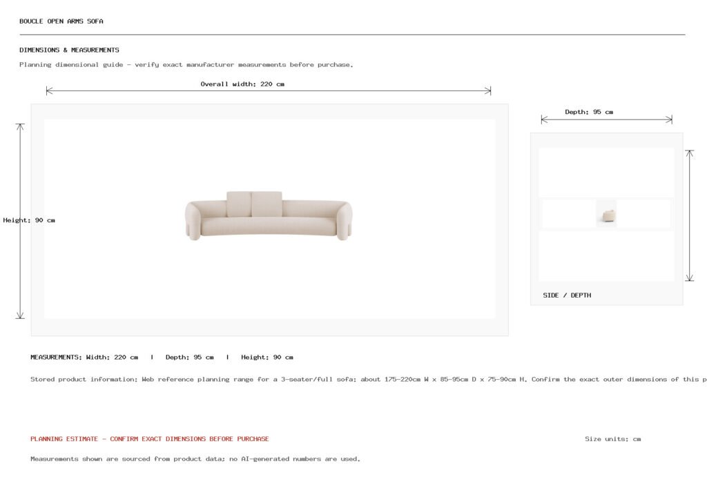 Boucle Open Arms Sofa Dimension