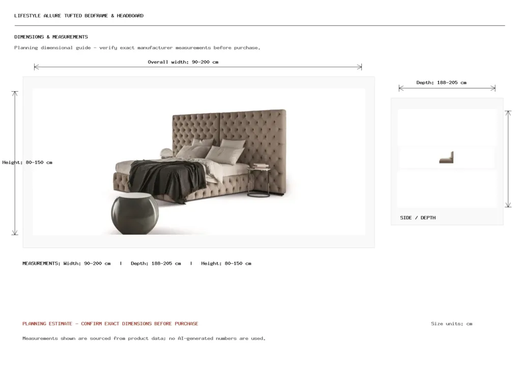 Lifestyle Allure Tufted Bedframe & Headboard Dimension