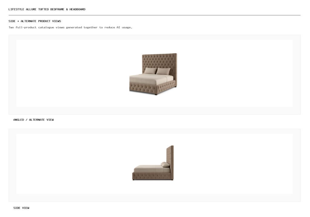 Lifestyle Allure Tufted Bedframe & Headboard angled alternate and side product views