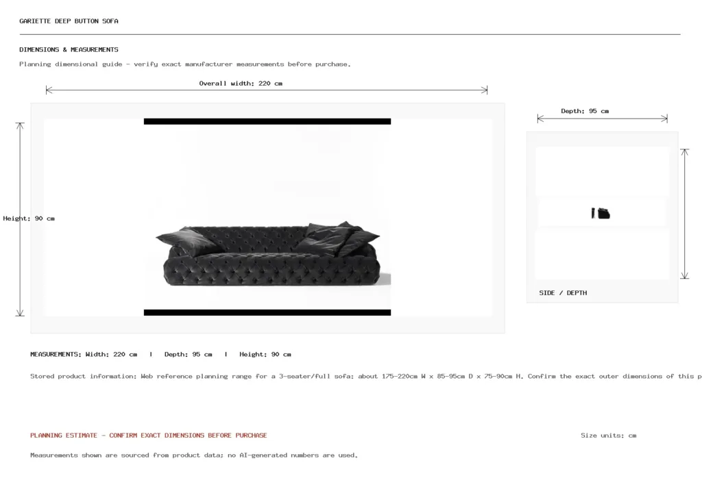 Gariette Deep Button Sofa Dimension