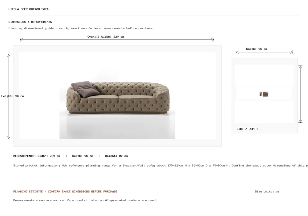 Liesha Deep Button Sofa Dimension