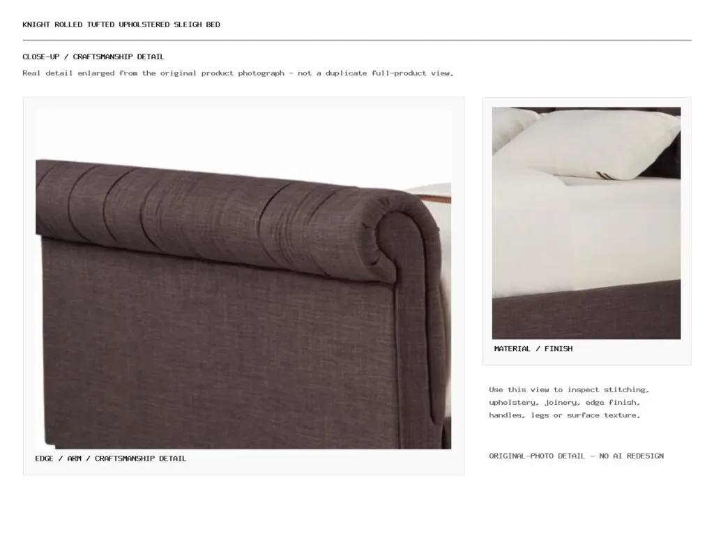 Knight Rolled Tufted Upholstered Sleigh Bed Closeup