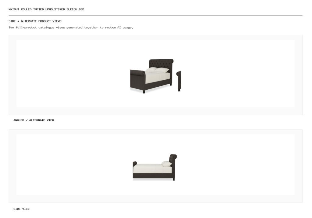 Knight Rolled Tufted Upholstered Sleigh Bed angled alternate and side product views