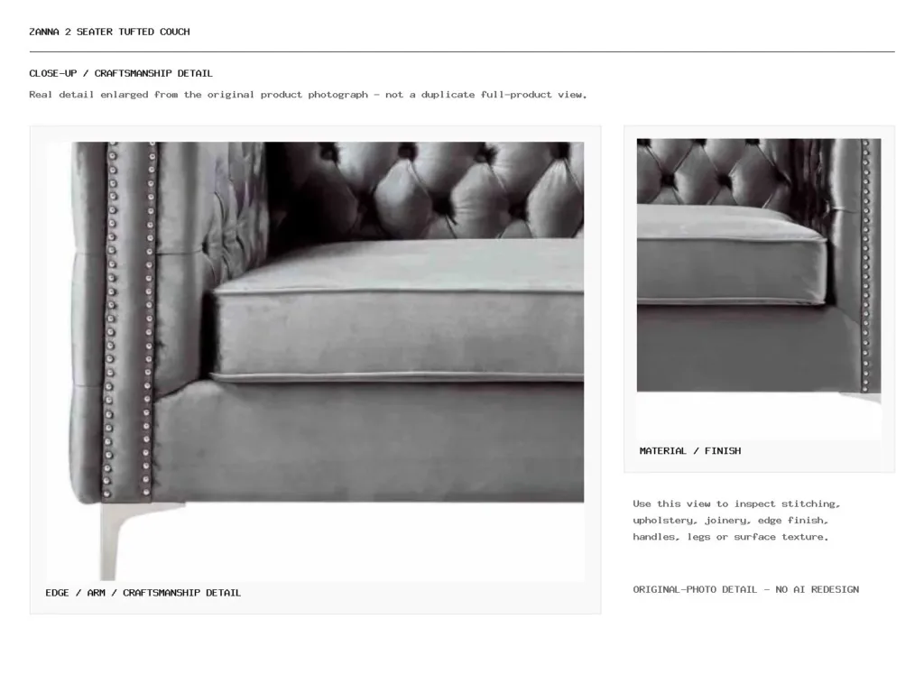 Zanna 2 Seater Tufted Couch Closeup