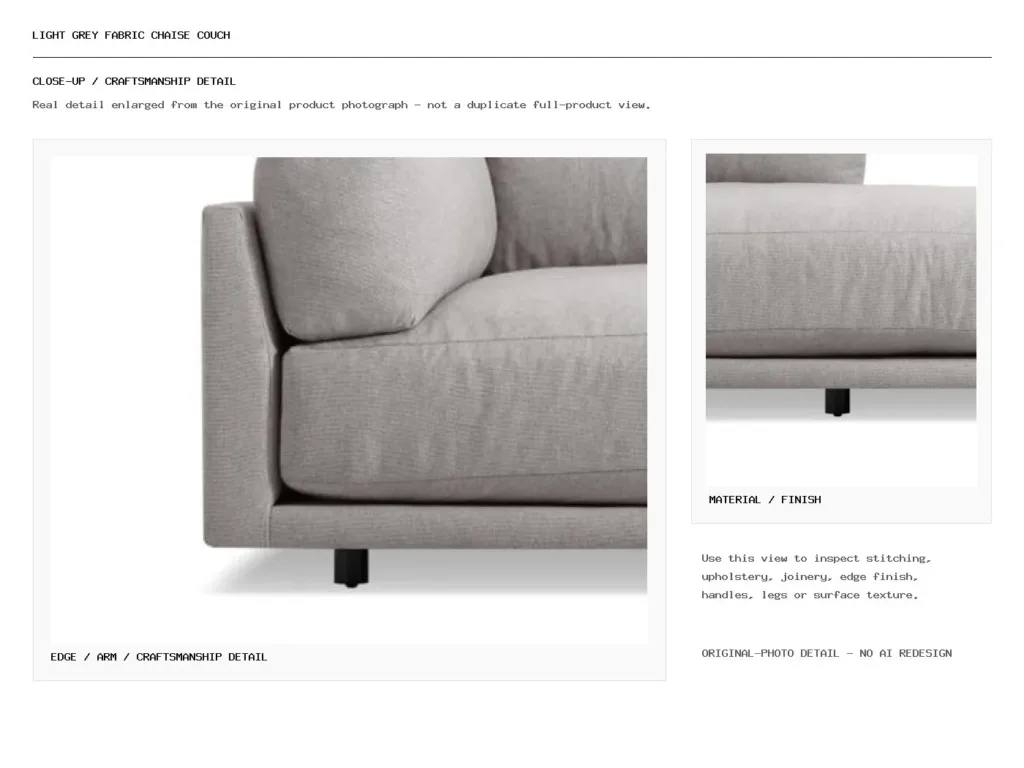 Light Grey Fabric Chaise Couch Closeup
