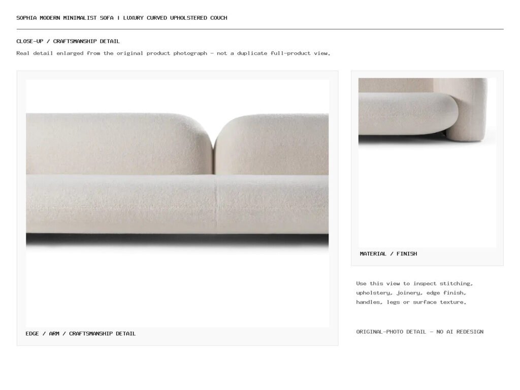 SOPHIA Modern Minimalist Sofa | Luxury Curved Upholstered Couch Closeup