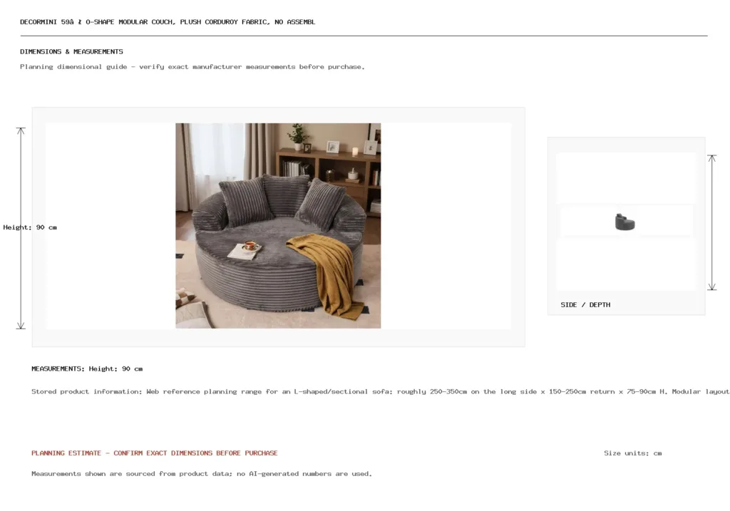 DECORMINI 59″ O-Shape Modular Couch, Plush Corduroy Fabric, No Assembly Required Dimension