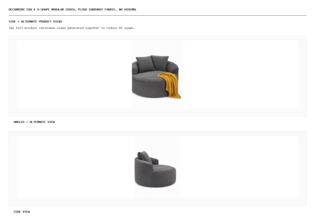 DECORMINI 59″ O-Shape Modular Couch, Plush Corduroy Fabric, No Assembly Required angled alternate and side product views