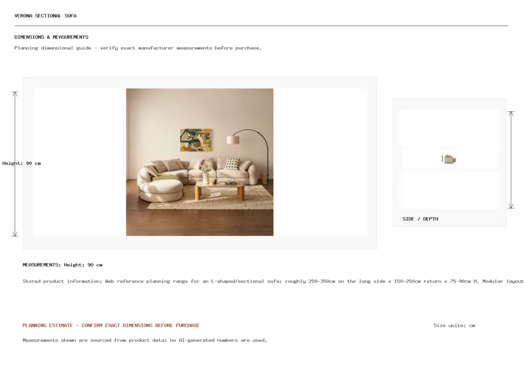 Verona Sectional Sofa Dimension