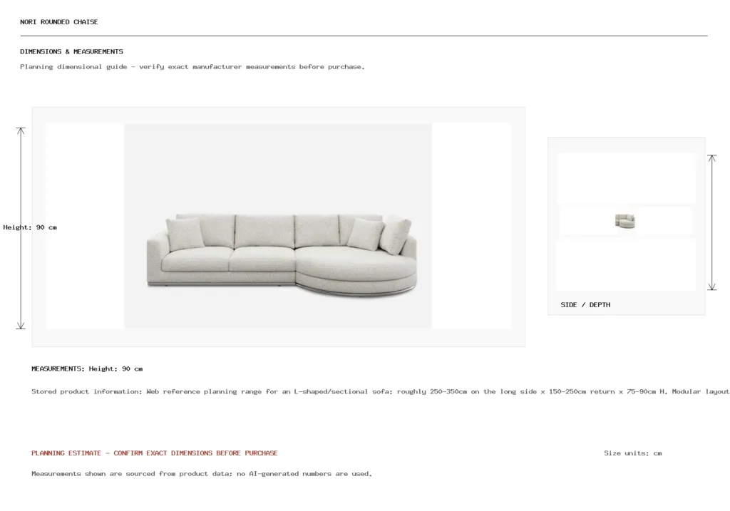 Nori Rounded Chaise Dimension