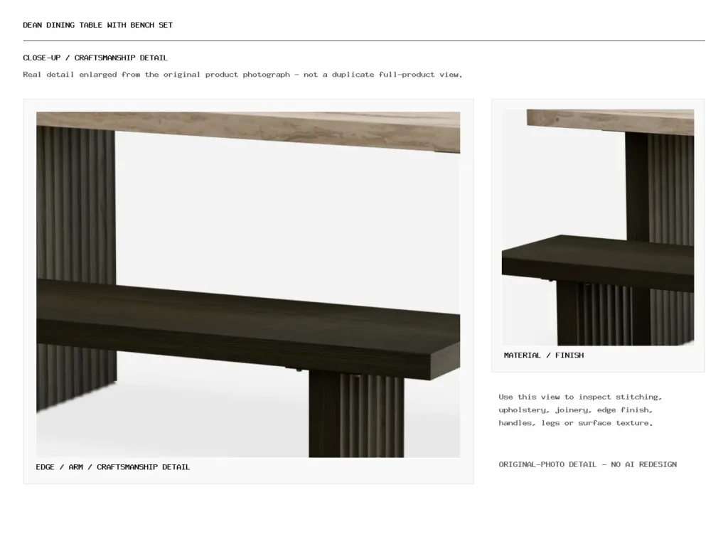 Dean dining table with Bench Set Closeup