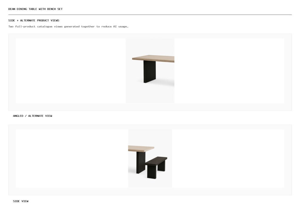 Dean dining table with Bench Set angled alternate and side product views