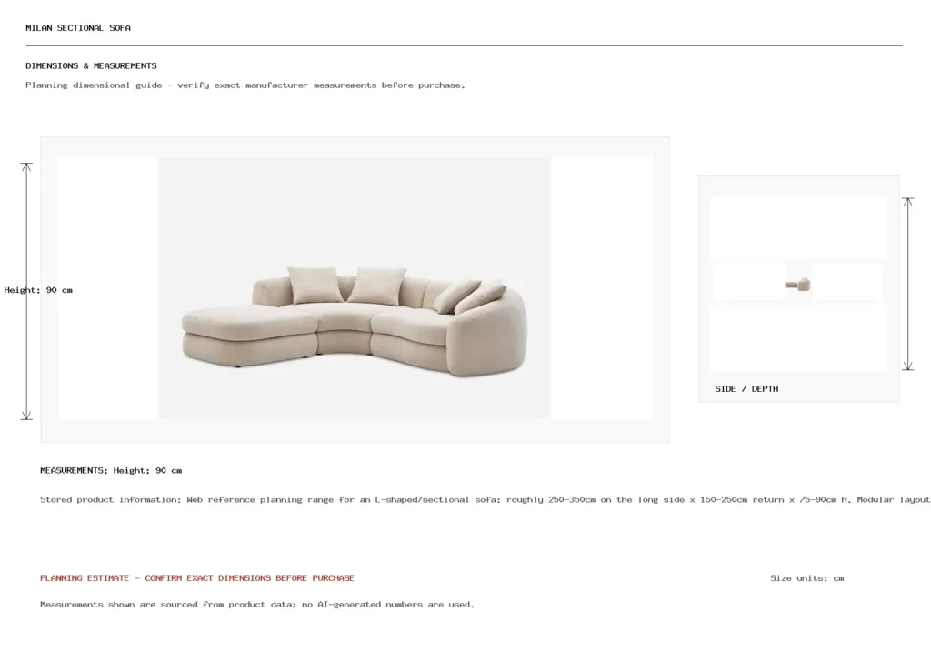 Milan Sectional Sofa Dimension