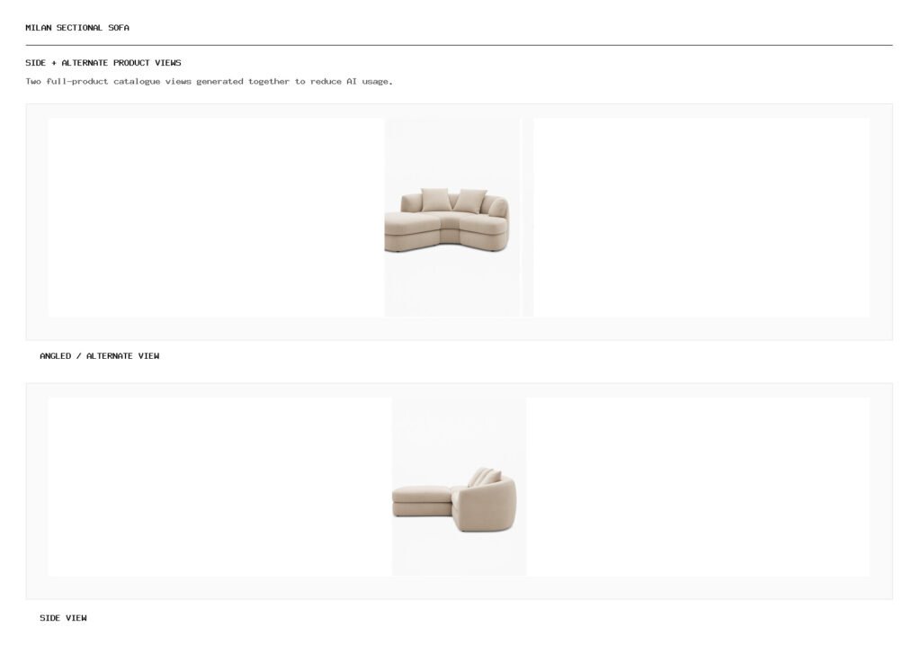 Milan Sectional Sofa angled alternate and side product views