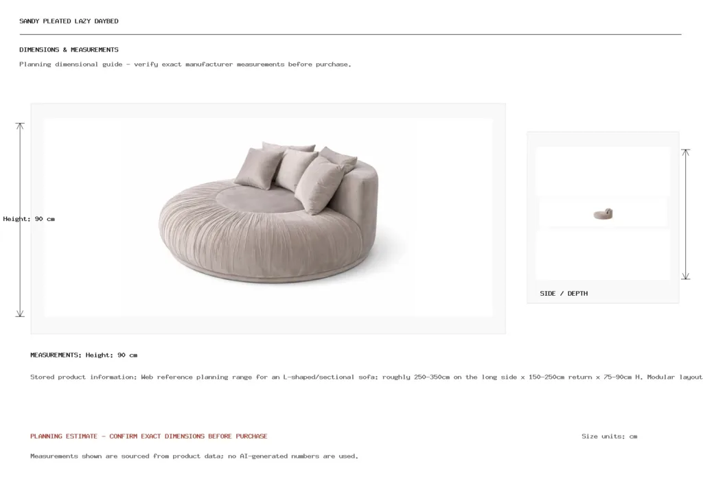 SANDY PLEATED LAZY DAYBED Dimension