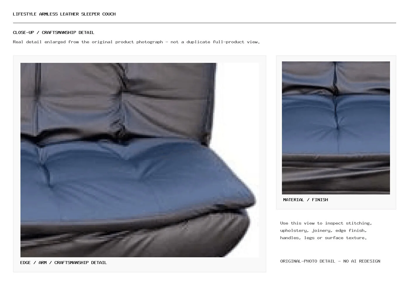 Lifestyle Armless Leather Sleeper Couch Closeup