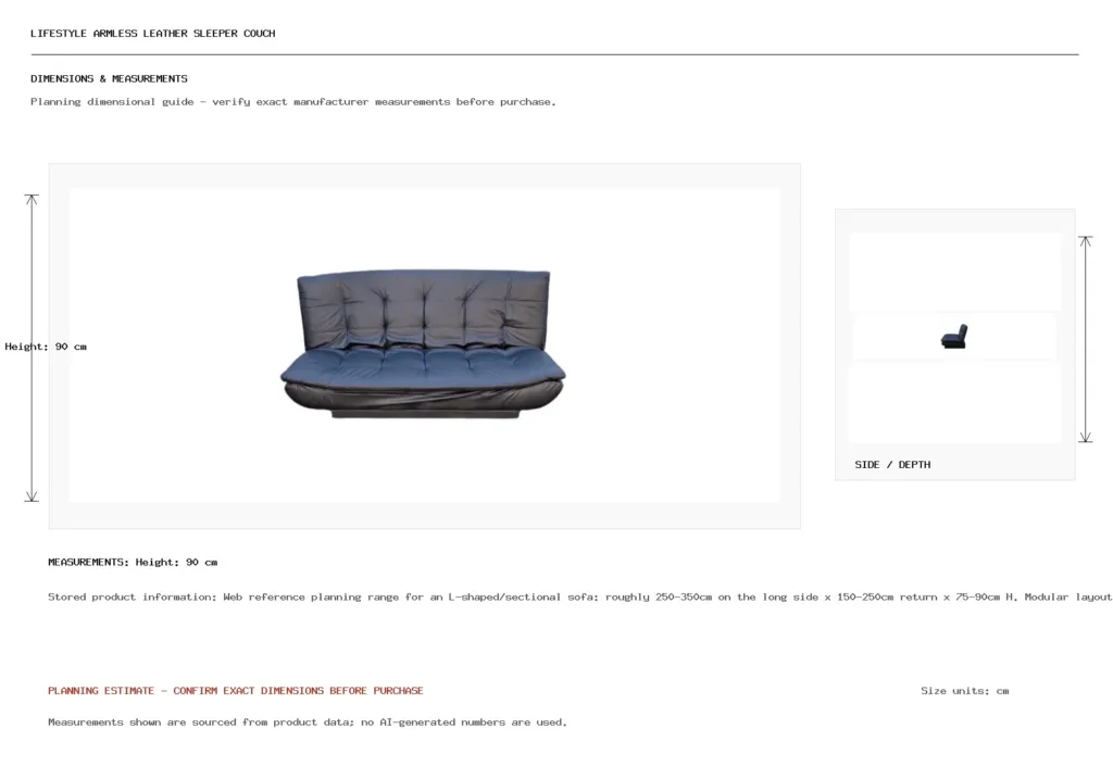 Lifestyle Armless Leather Sleeper Couch Dimension
