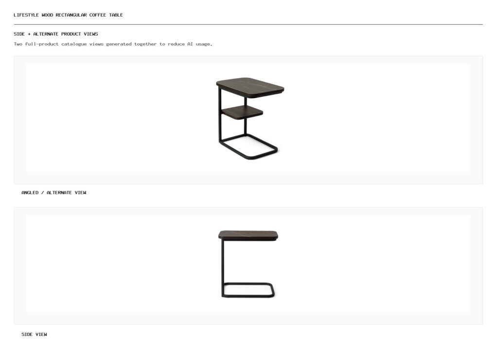 Lifestyle Wood Rectangular Coffee Table angled alternate and side product views