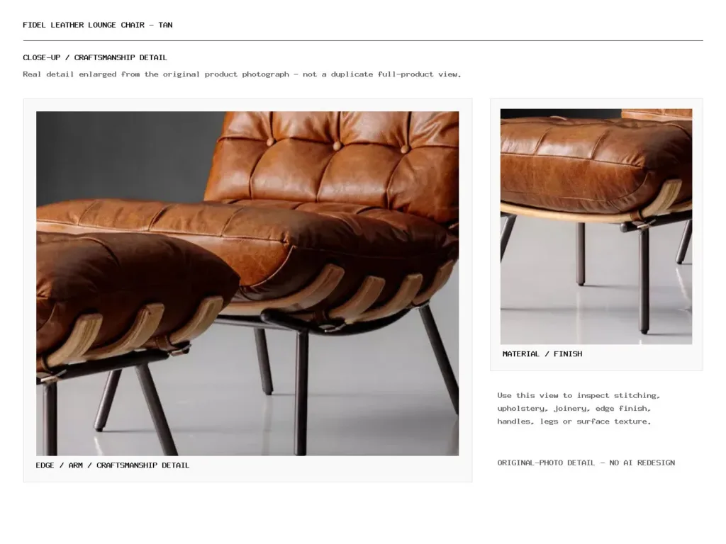 Fidel Leather Lounge Chair - Tan Closeup